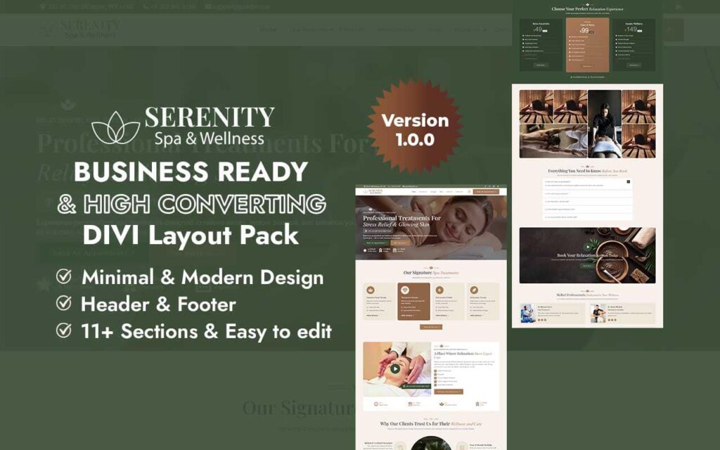 Serenity Spa Divi Layout Pack
